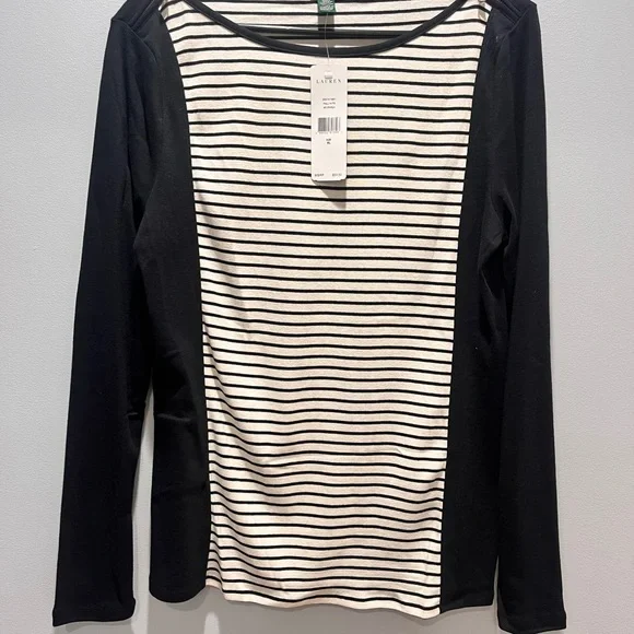 Women's Lauren Ralph Lauren XL /White Black Striped Long Sleeve Shirt Top NWT - Picture 8 of 9